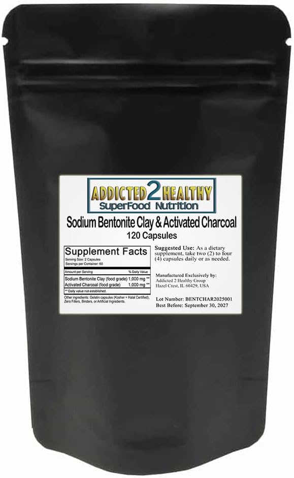 Sodium Bentonite Clay + Activated Charcoal Capsules (1000 mg) 120 Count