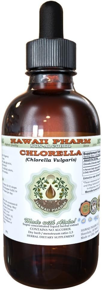 Chlorella Alcohol-Free Liquid Extract, Chlorella (Chlorella vulgaris) Entire Plant, Dried Glycerite Hawaii Pharm Natural Herbal Supplement 2 oz