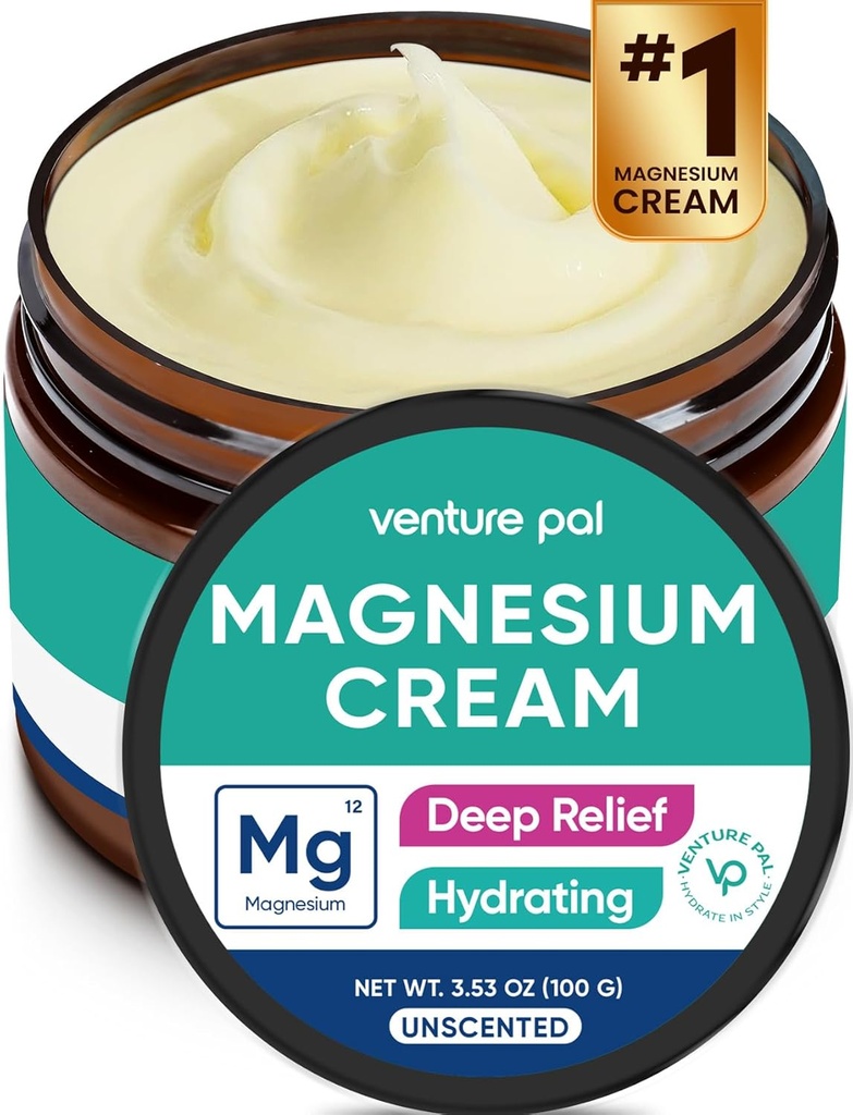 Venture Pal Magnesium Lotion, Topical Magnesium Cream for Sleep, Leg Cramps & Pain, Muscle Relaxation, Calm, Moisturizing Supplement with Coconut Oil, Shea Butter & Hyaluronic Acid, Safe for Kids