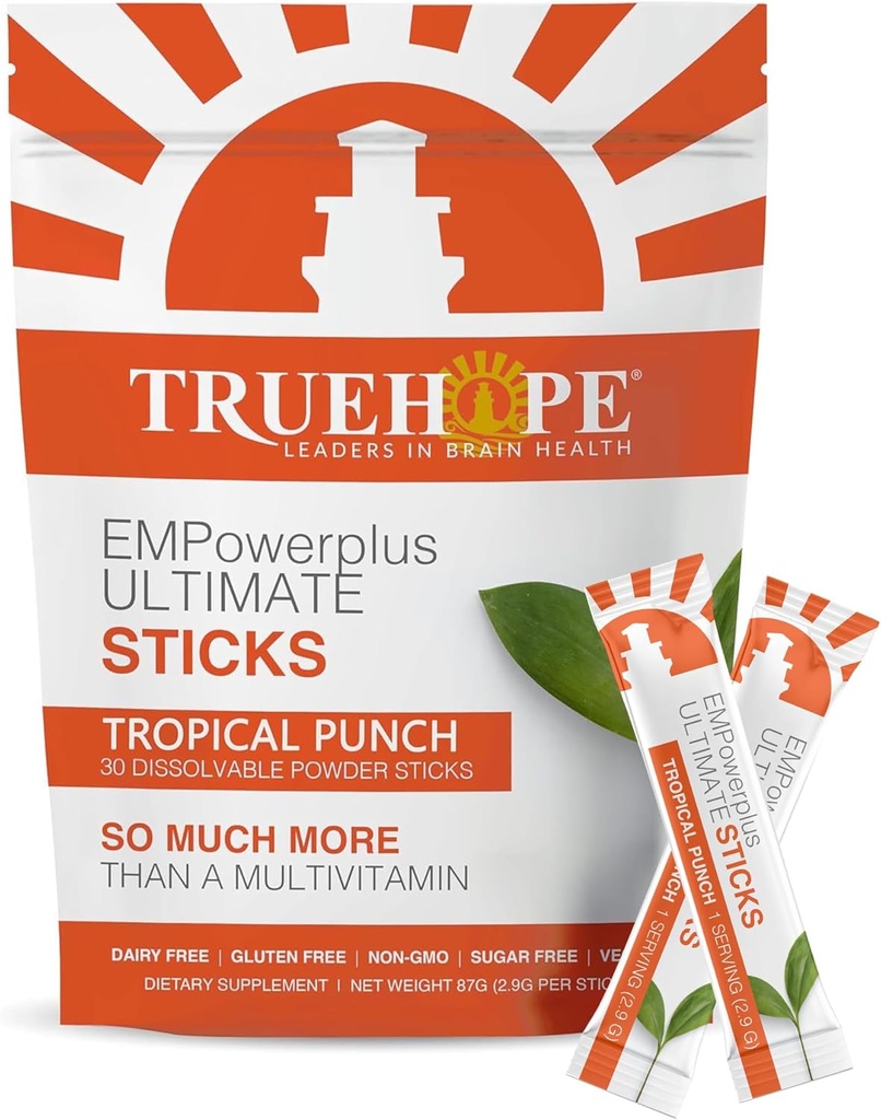Multivitamin Nootropic Pouches with Inositol, Vitamin D, Vitamin C, Selenium, Choline, Pantothenic Acid, Niacin, Iodine - Once-Per-Day EMPowerplus Ultimate Sticks - 30 Count, Tropical Punch