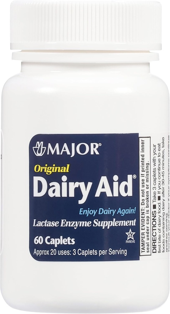 MAJOR Original Dairy Aid - Lactase Enzyme Supplement - 60 Caplets (1 Pack)