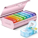 Zannaki Metal XL Weekly Pill Organizer 2 Times a Day, Large Travel Daily Pill Box 7 Day, Portable Week Twice Pill Holder Container, AM PM Pill Case for Medicine Vitamin Medication Supplement, Pink