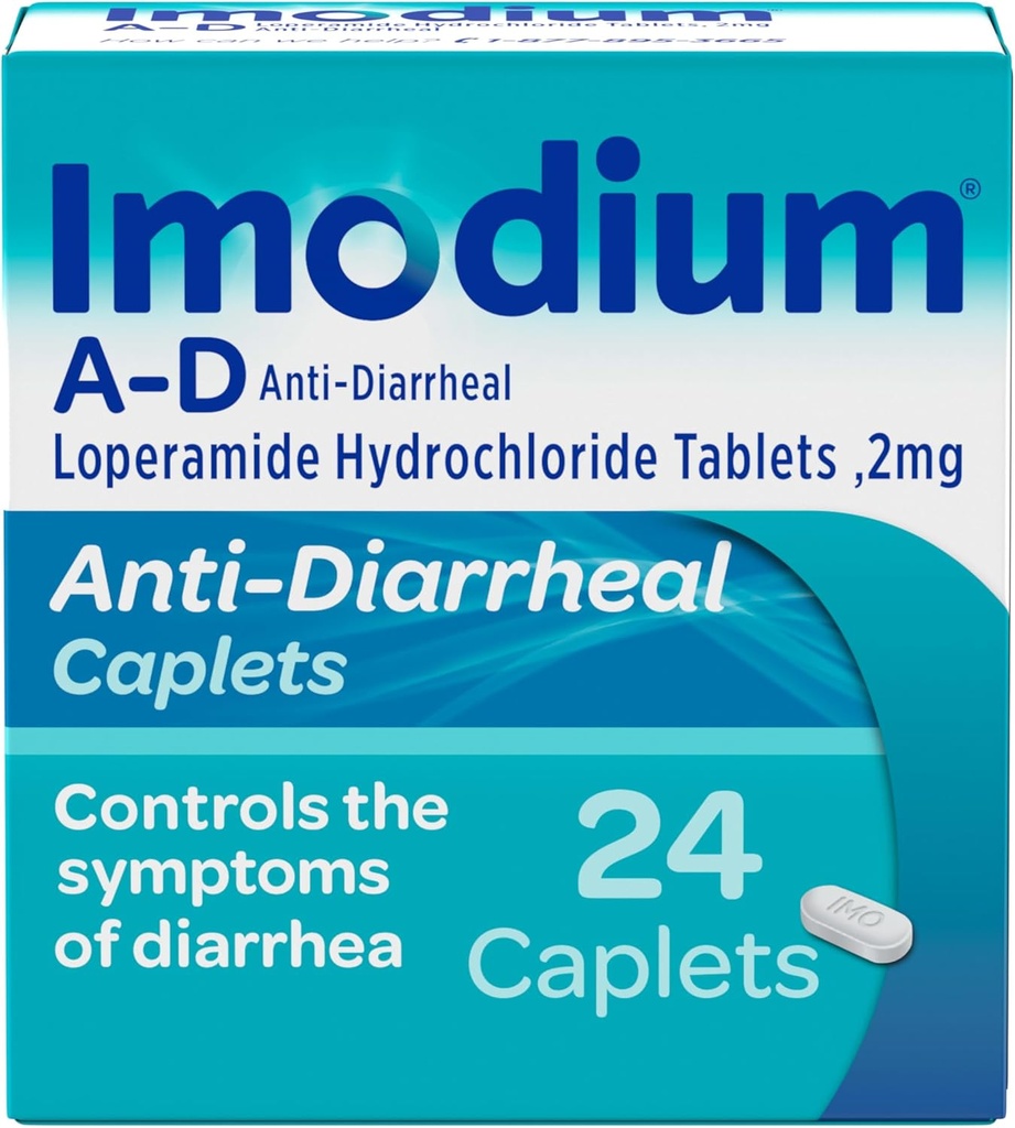 Imodium A-D Diarrhea Relief Caplets with Loperamide HCl, Anti-Diarrheal Medicine to Help Control Symptoms of Diarrhea Due to Acute, Traveler's Diarrhea, HSA/FSA Eligible, 24 ct