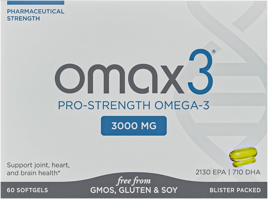 Omax3 Professional Strength Ultra-Pure Omega-3 Fish Oil - 1000 mg - Maximum Joint & Muscle Support - EPA DHA - NSF Certified - 60 Softgel Blister Pack