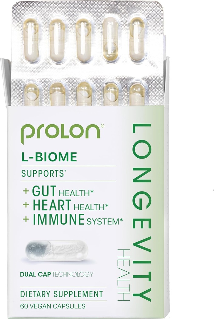 Prolon L-Biome, 100% Vegan Fasting Prebiotics & Probiotics for Women & Men Digestive Health, Microbiome Supplement for Healthy Gut, 60 Capsules