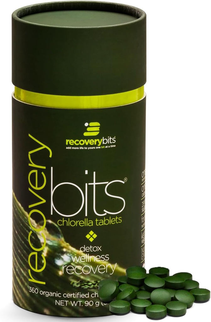 RECOVERYbits - Organic Chlorella Tablets - Plant-Based Algae Superfood - Chlorophyll - Cracked Cell Wall - Energy - Immune System - Detox - Keto - Vegan - Non-GMO - Small Canister - 360 Tablets