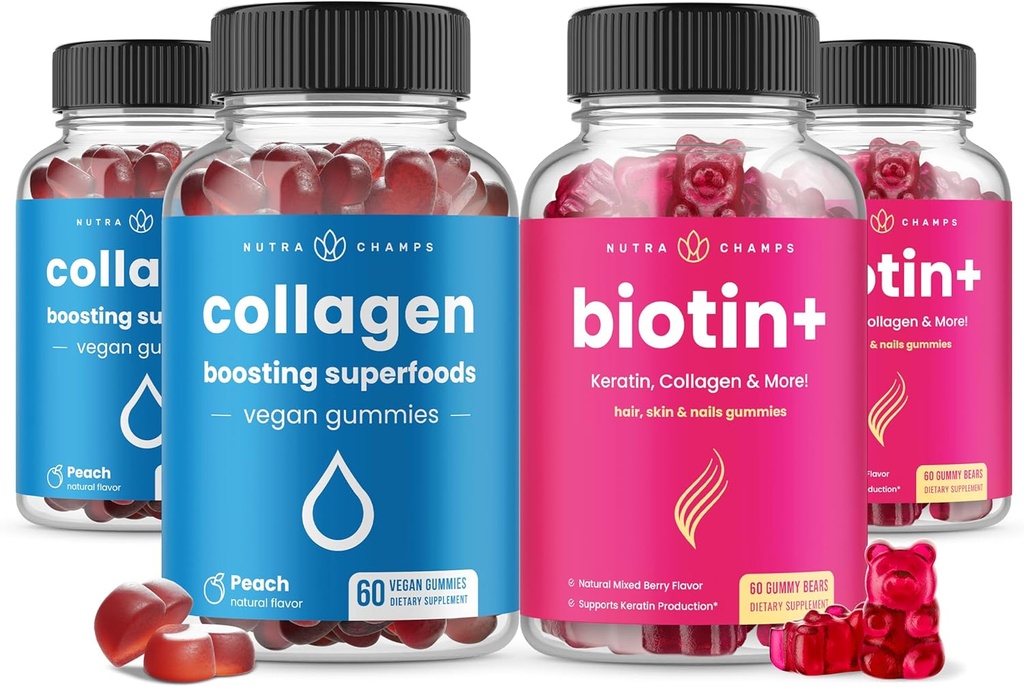 NutraChamps Complete Hair, Skin & Nails Bundle. Biotin, Collagen, Keratin