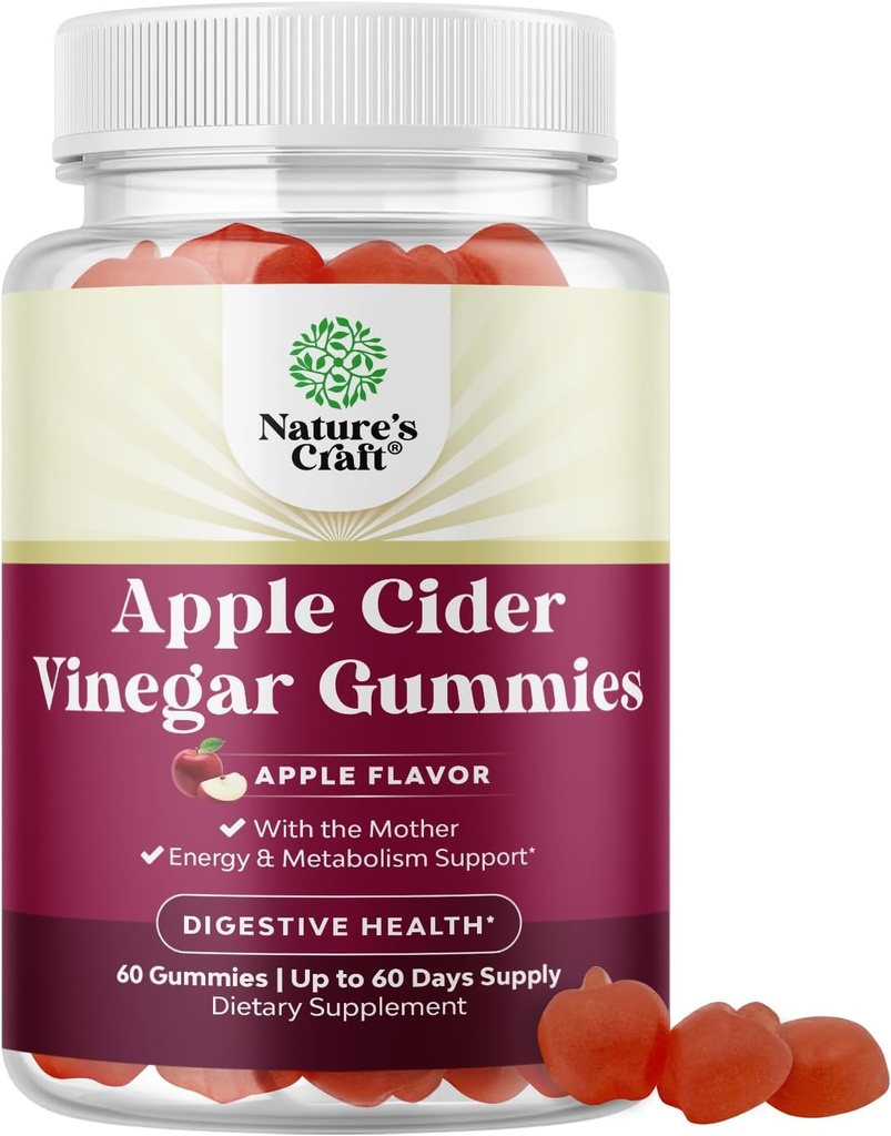 Apple Cider Vinegar Gummies with Mother - Cleanse & Detox ACV Gummies for Weight Loss, Gut Health, Bloating, Metabolism & Energy Support - ACV with Mother with B12 Vitamin, B6 & Pomegranate - 60 Ct