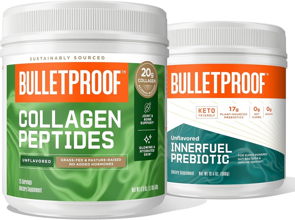 Bulletproof Duo Kit | Collagen Peptides Protein Powder for Skin, Bones and Joints — 18g Protein, 17.6 Oz & InnerFuel Prebiotic Fiber Powder for Gut, Gas Relief, Digestive Health and Immune Support