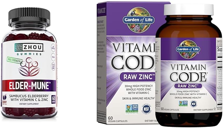 ZHOU Nutrition Elderberry Gummies with Garden of Life Zinc for Immune Health, Antioxidant Support, 60 Gummies & 30mg Zinc