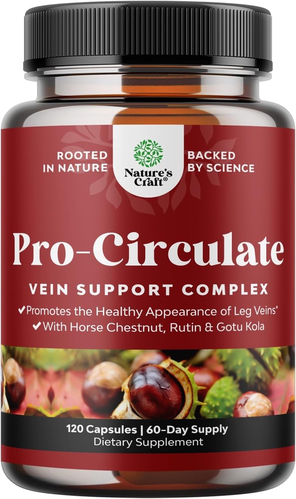 Vein Support Supplements Leg and Veins - Full Body Circulation Supplement for Spider & Varicose Veins and Improved Flow with Horse Chestnut Extract & Flavonoids - Vegan Non-GMO Mini Caps (2 Month)