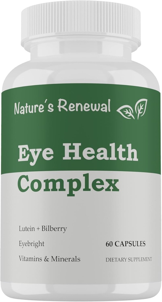 Nature's Renewal Eye Health Complex Supplement - Lutein, Zeaxanthin, Lycopene, Bilberry, Eyebright, Carotenoids, Macular Support Herbs, Sight Care Vitamins, Vision Antioxidants - 60 Capsules