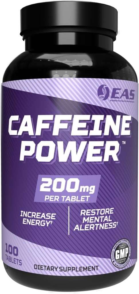 EAS Caffeine Power 200mg | Caffeine Pills Supplement | Increase Energy & Restore Mental Alertness | Gluten Free, Non GMO, Vegetarian Friendly | 100 Tablets