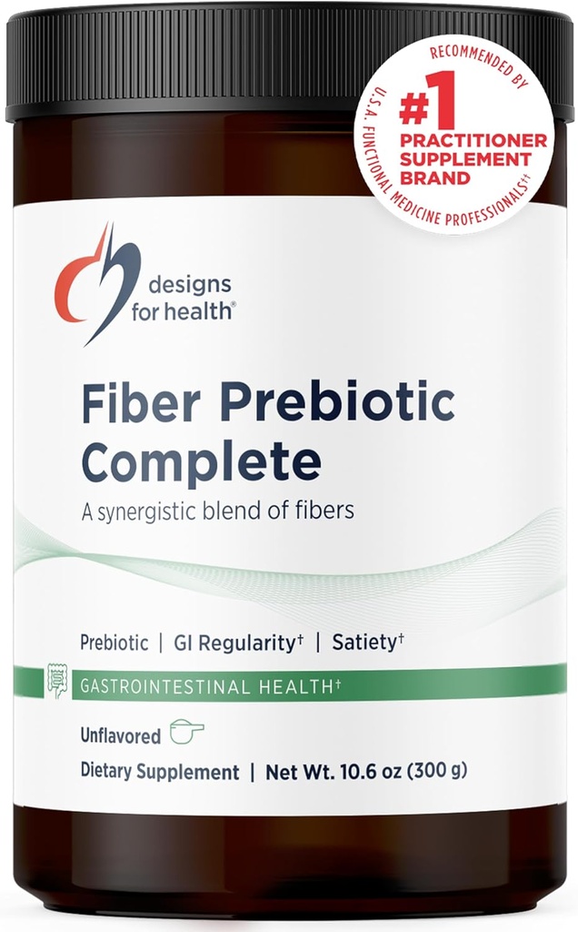 Designs for Health Fiber Prebiotic Complete - 12 Digestive Fiber Blend Powder Supplement w/Psyllium Husk, Flax + Apple Pectin - Prebiotic Gut Support, Unflavored + Unsweetened (30 Servings / 300g)
