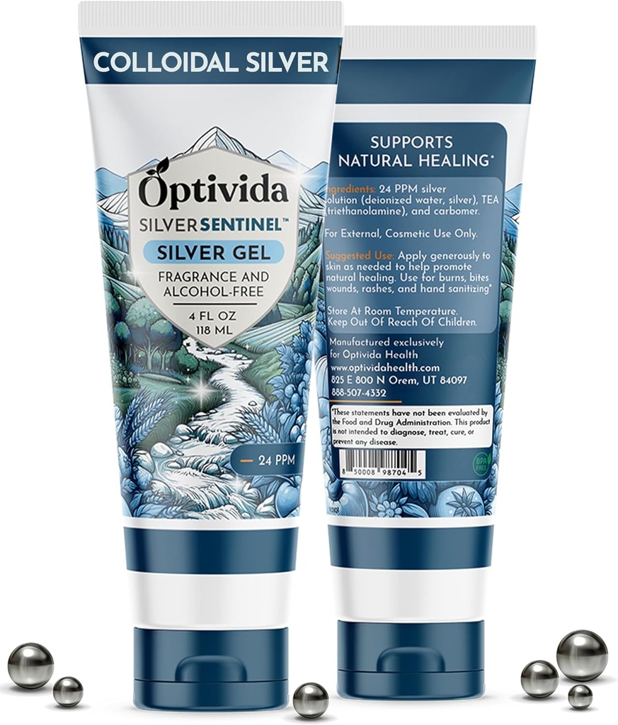 OPTIVIDA Colloidal Silver Gel for Wound Care, Natural Topical Skin Healing | Nano-Silver Topical Gel for Wounds, Burns, Rashes, Skin Irritations, Unscented (4 Oz.)