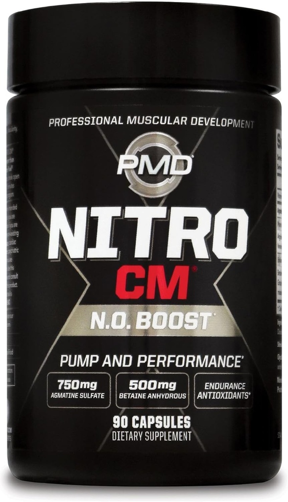 PMD Sports Nitro cm - Nitric Oxide with Agmatine Pre Workout Supplement - Muscle Growth Pre Workout with L Arginine - Endurance Boost for Hardcore Exercise, Training, and Bodybuilding - 90 Capsules