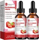 M inch Magnesium Glycinate Liquid, High Absorption Magnesium Liquid Drops with Cellulose Fiber, Bromelain, Vitamin B6, C, D, Zinc, Magnesium Supplement for Kids and Adults, Strawberry Flavor, 2 Pack