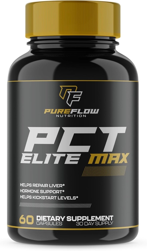 PureFlow Nutrition | #1 New Premium PCT Supplement for Men | Post Cycle Therapy to Kickstart Levels, Repair Liver, Block Estrogen, Balance Hormones | 8 Powerful Ingredients - 60 Capsules