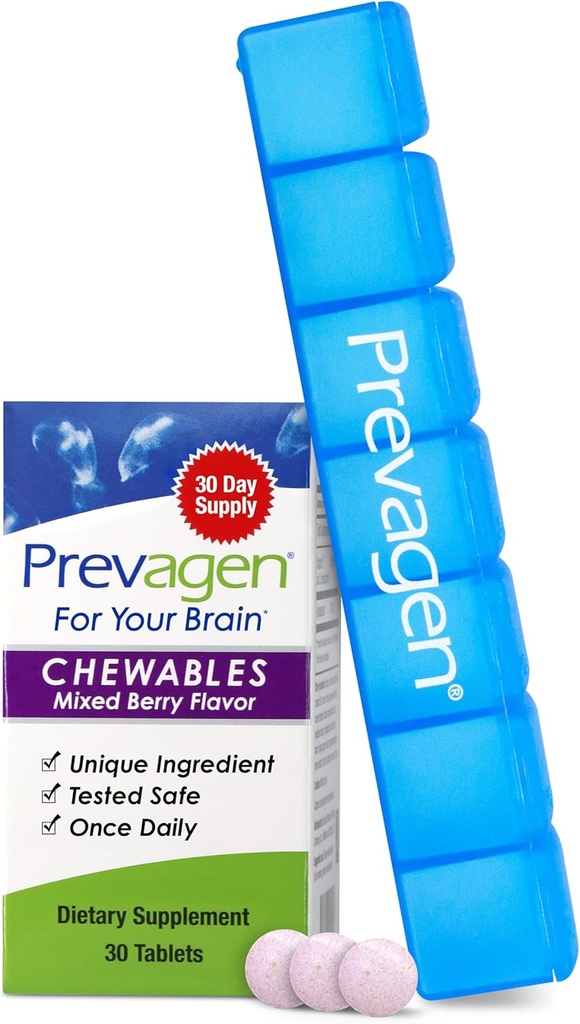 Prevagen Regular Strength Mixed Berry Chewables - 30 Tablets (1 Month Supply) | Formulated for Your Brain | 10mg of Apoaequorin Plus Vitamin D3 with 7-Day Pill Minder
