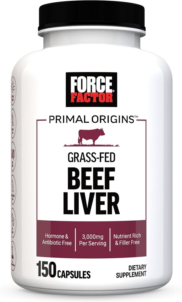 FORCE FACTOR Primal Origins Beef Liver Capsules, Grass Fed Beef Organ Supplement, Pasture-Raised, Hormone & Antibiotic Free, Non-GMO, 150 Capsules