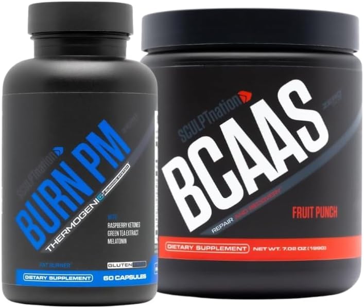Sculpt Nation by V Shred Burn PM and BCAA Fruit Punch Powder Bundle