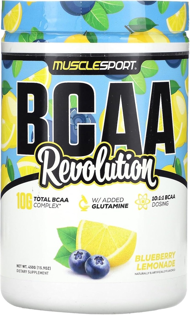 Musclesport BCAA Revolution Amino Acid Powder Supplement for Men & Women - Intra Workout Training Complex - Recovery Supplement (Blueberry Lemonade, 30 Servings)