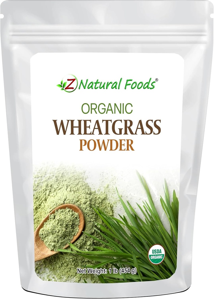 Z Natural Foods Organic Wheatgrass Powder, Green Superfood Powder for Smoothies, Juices, Shakes, and Recipes, Nutrient-Rich Powder, 100% Pure, Raw, Non-GMO, Vegan, Gluten-Free, 87 Servings, 1 lb