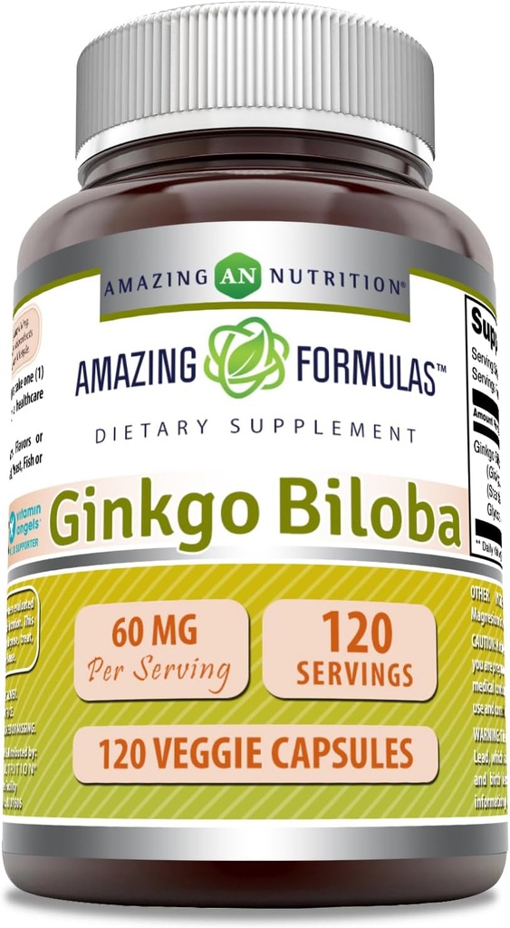 Amazing Formulas Ginkgo Biloba Supplement | 60 Mg | 120 Veggie Capsules | Non-GMO | Gluten Free | Made in USA