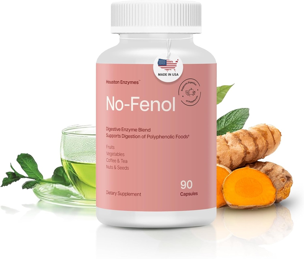 Houston Enzymes No-Fenol - Digestive Enzyme Supplement for Polyphenolic Digestion and Fruits & Vegetable Fibers - Digestive Enzymes for Women and Men (90 Capsules)