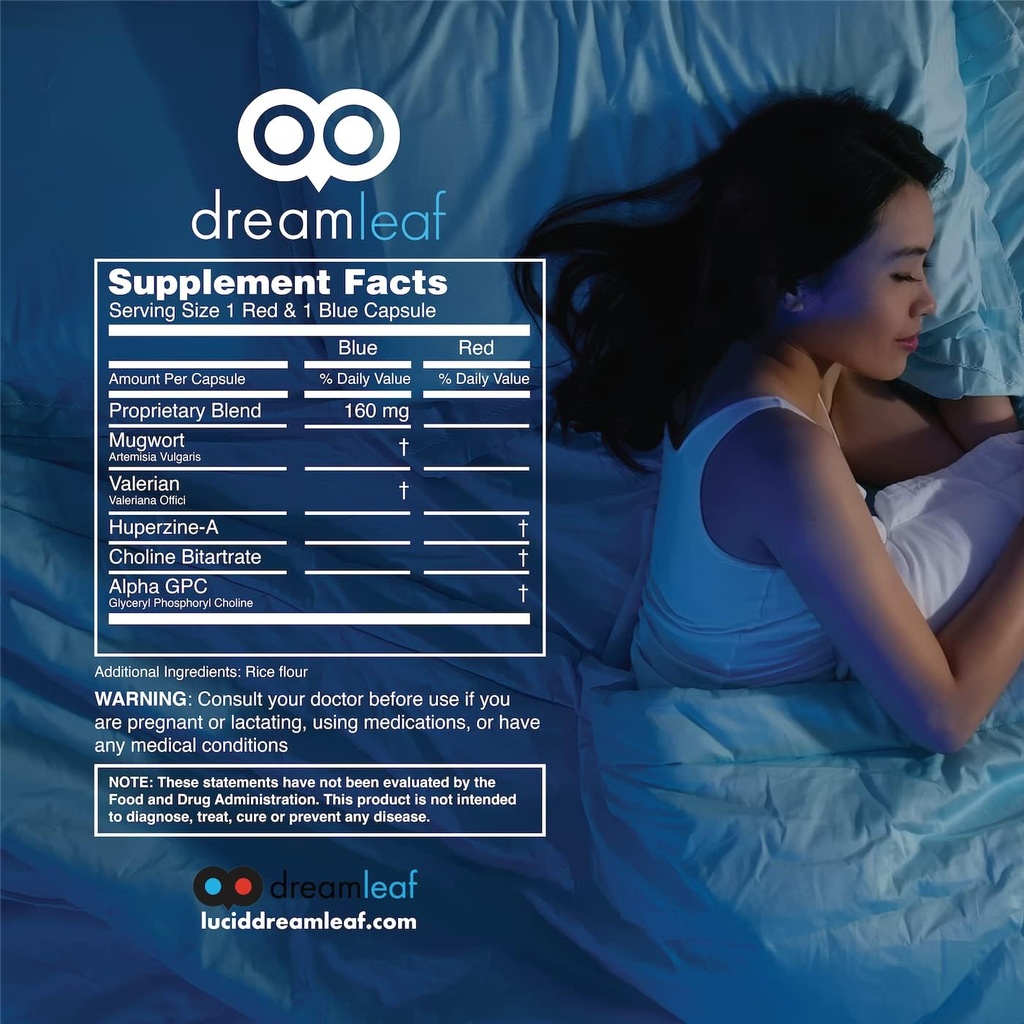 Dream Leaf Pro - Premium Lucid Dreaming Supplement - 60 Capsules,Valerian Root, Mugwort, Alpha GPC, Choline Bitartrate, Huperzine-a