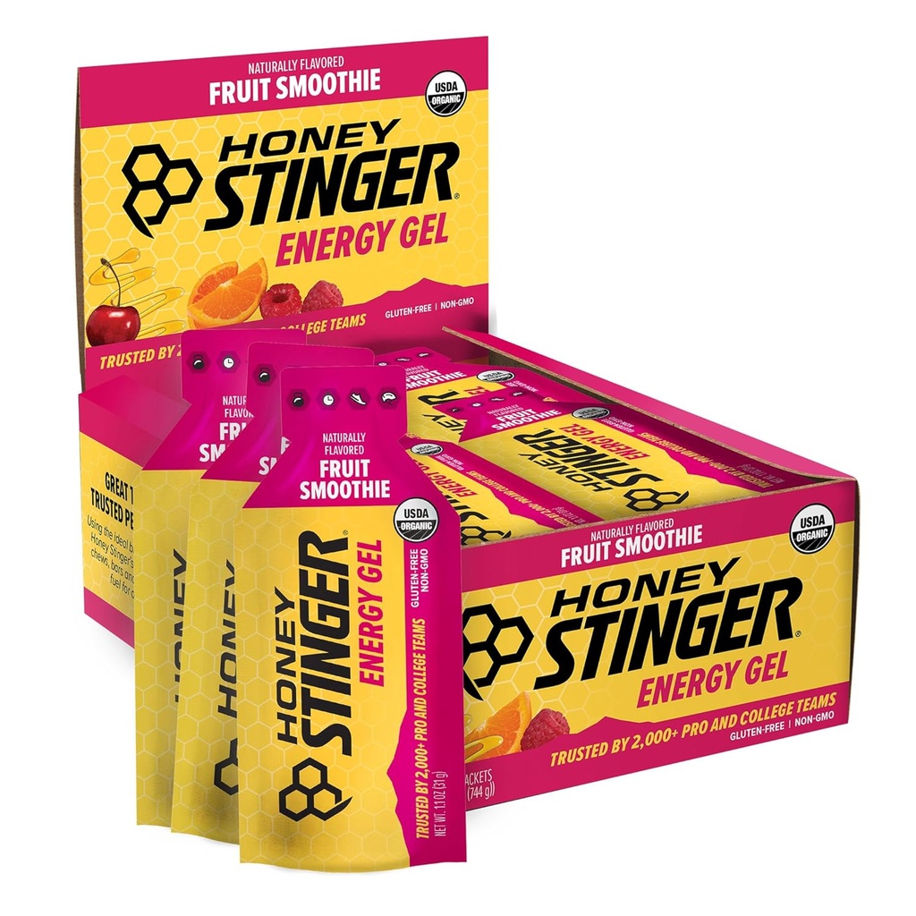 Honey Stinger Organic Fruit Smoothie Energy Gel, Gluten Free & Caffeine Free, for Exercise, Running and Performance, Sports Nutrition for Home & Gym, Pre & Mid Workout, 24 Pack, 26.4 Ounce