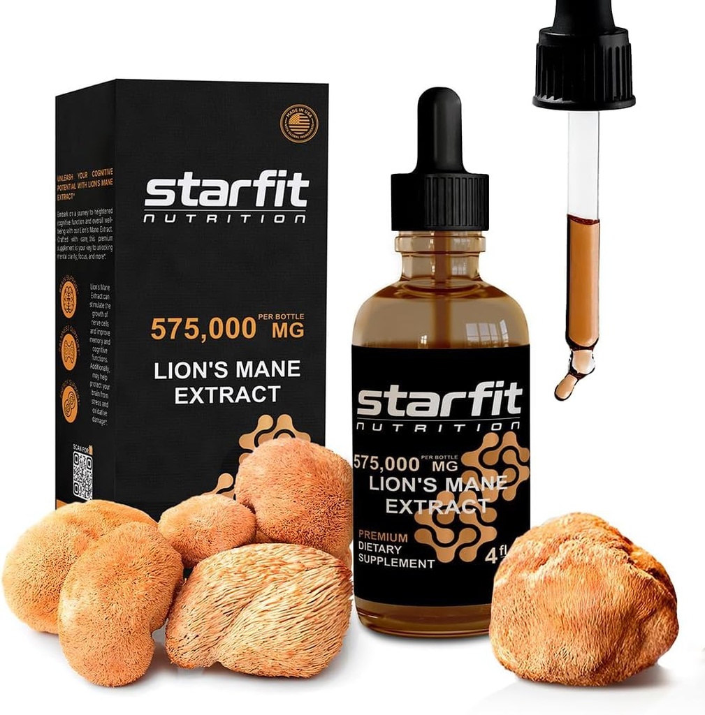 STARFIT Lion's Mane Mushroom Extract, 575,000 mg, Liquid Supplement for Immune Support, Memory, and Digestive Health, 4 fl oz