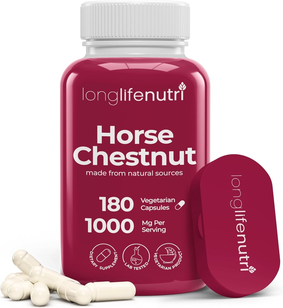 LongLifeNutri Horse Chestnut Extract 500mg - 180 Vegetarian Capsules, Organic Supplement for Daily Wellness & Circulation, 3-Month Supply, GMP Certified, Made in USA