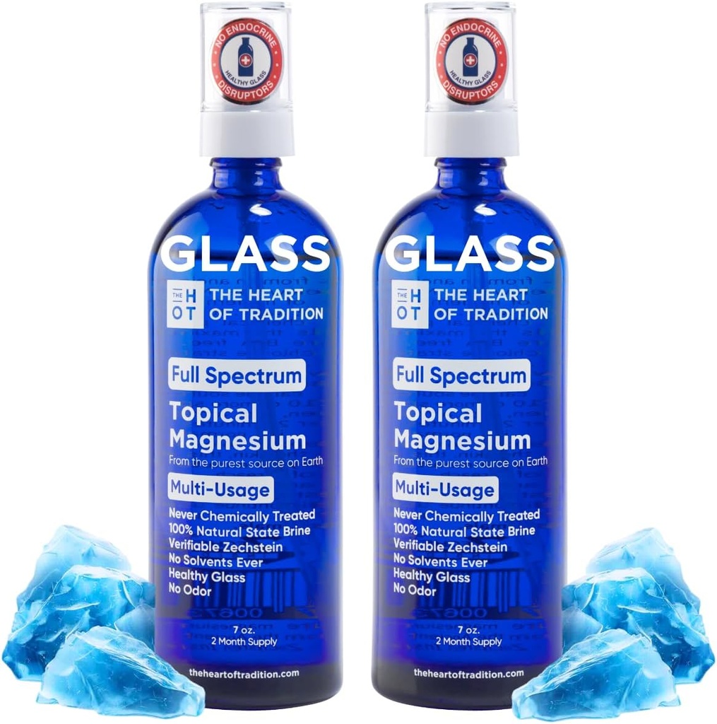 Topical Magnesium Oil Spray Glass Bottle from Ancient Zechstein Sea and Trace Mineral 7 floz - Transdermal Pure Magnesium Spray Oil for Feet, Muscle Relaxation, Leg Cramps, Sleep and Overall Health