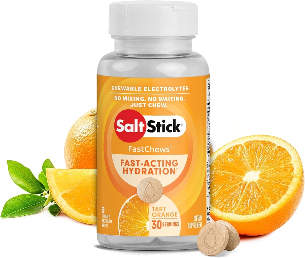 SaltStick Electrolyte FastChews - 60 Orange Chewable Electrolyte Tablets - Salt Tablets for Runners, Sports Nutrition, Electrolyte Chews - 60 Count Bottle