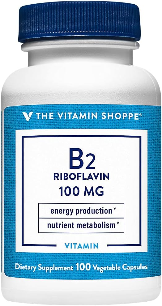 The Vitamin Shoppe Vitamin B2 (Riboflavin) 100mg - Energy Production & Nutrient Metabolism Support Supplement, Essential B Vitamin - Once Daily, Gluten Free (100 Capsules)