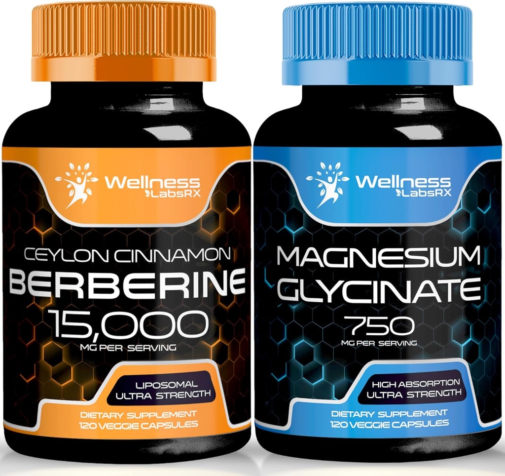 Berberine Supplement 1500mg - Liposomal Berberine with Ceylon Cinnamon │ Magnesium Glycinate Capsules - 750mg - Magnesium Supplement High Absorption Supplement