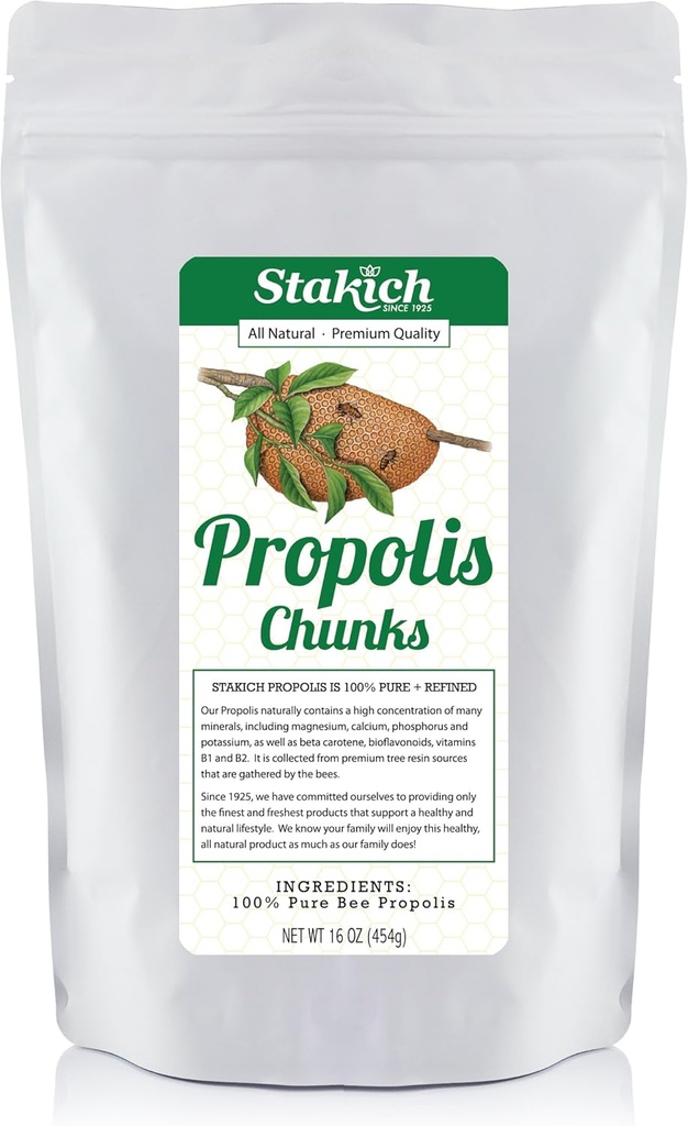 Stakich Bee Propolis Chunks - Pure, Natural - 1 Pound (16 Ounce)