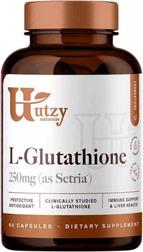 Utzy Naturals L-Glutathione | Immune Health & Antioxidant Support | Setria® 250mg Reduced Form Glutathione | High Absorption | Made in The USA | 60 Capsules