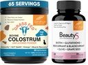 Sandhu's Pure Bovine Colostrum Powder Supplement for Humans & Beauty5 Vegetarian Capsules| Immune, Gut, Muscle, Hair, Skin and Nail Health Support| Non-GMO