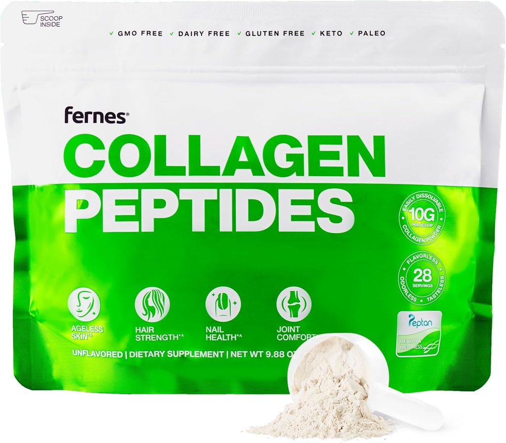 Hydrolyzed Collagen Peptides Supplement for Women & Men - Joint, Hair, Skin & Nails Support - Grass Fed Type I & III - Keto, Paleo - 28 Servings, 9.88 oz, Unflavored Powder