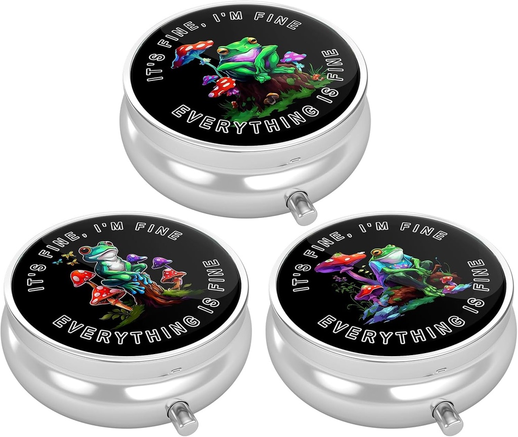 3 Pack Pill Box, Small Pill Case for Purse & Pocket, Cute Travel Medicine Organizer, Portable Medicine Container Holder to Hold Vitamins, Medication, Fish Oil & Supplement, Cute Frog