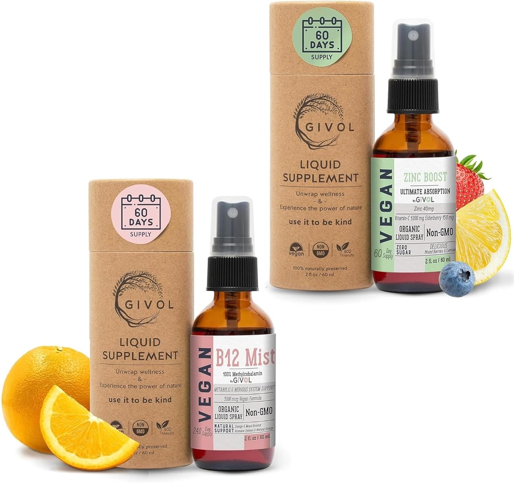 Organic Vegan Vitamin B12 Supplement Liquid Mist for Quick Absorption 5,000mcg Methylcobalamin and ZINC Boost Mist 40mg (Extra Strength) - Sugar Free with VIT C and Elderberry Extract - Non-GMO