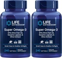 Life Extension Super Omega-3 EPA/DHA Fish Oil, Sesame Lignans & Olive Extract - Omega 3 Supplement - for Heart Health and Brain Support - Gluten Free, Non-GMO - 240 Easy-to-Swallow Softgels