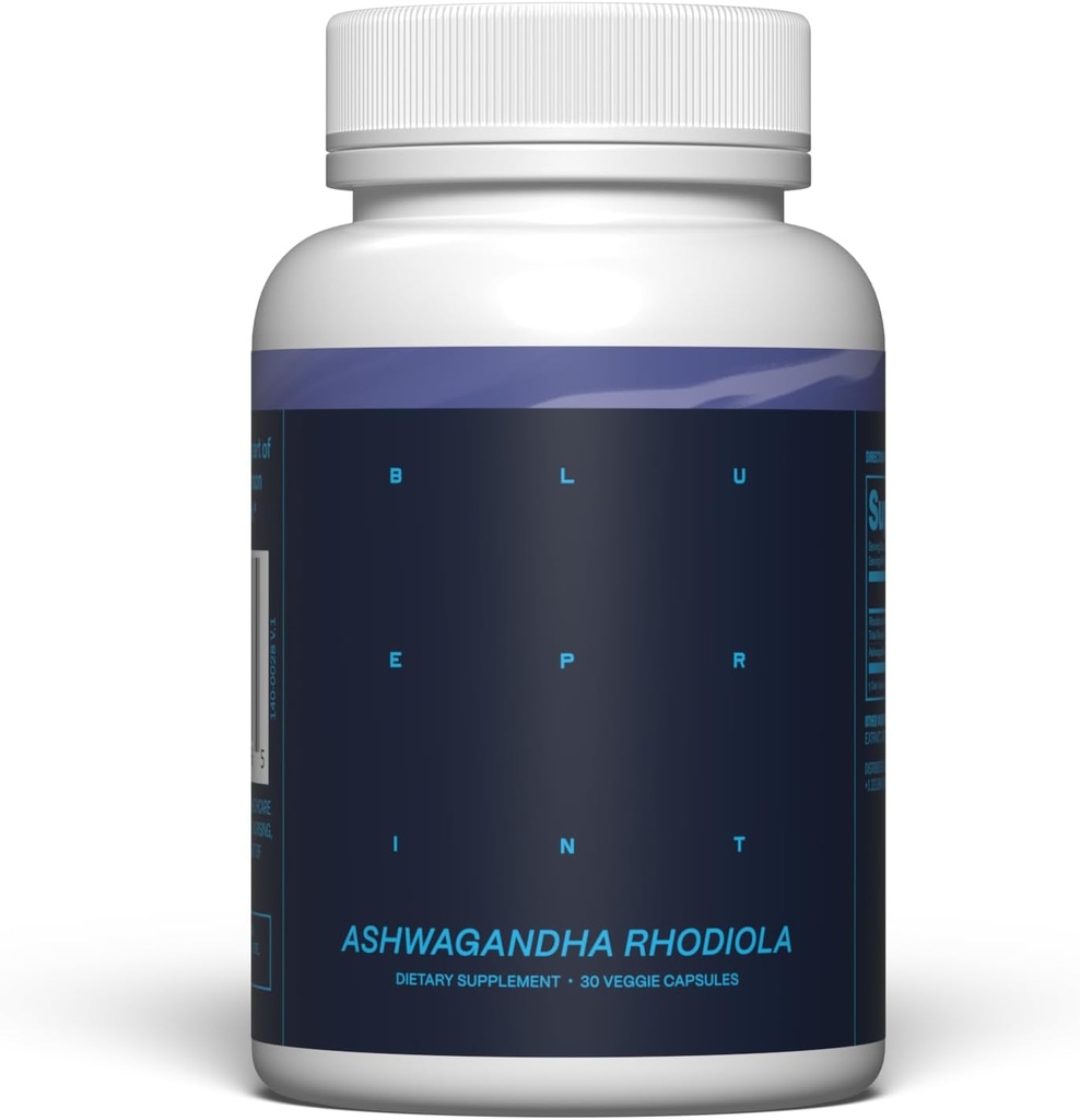 Blueprint Bryan Johnson Ashwagandha & Rhodiola Supplement – 120mg Ashwagandha + Rhodiola Root – Daily Adaptogen Capsules for Stress Support, Mood Balance, Energy & Focus – 30 Vegan Capsules