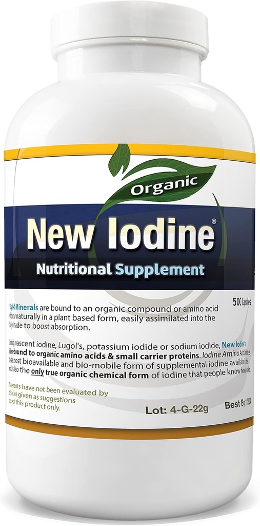 Supplement - 500 caps - Organic Iodine Amino Acid Chelate - Small Caps - Vegan - Gluten Free