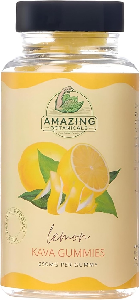 Amazing Botanicals Zesty Lemon Kava Gummies - 250mg per Gummy - Natural Sleep Aid for Relaxation & Restful Nights, Non-GMO, Vegan, Gluten-Free - 30 Gummies