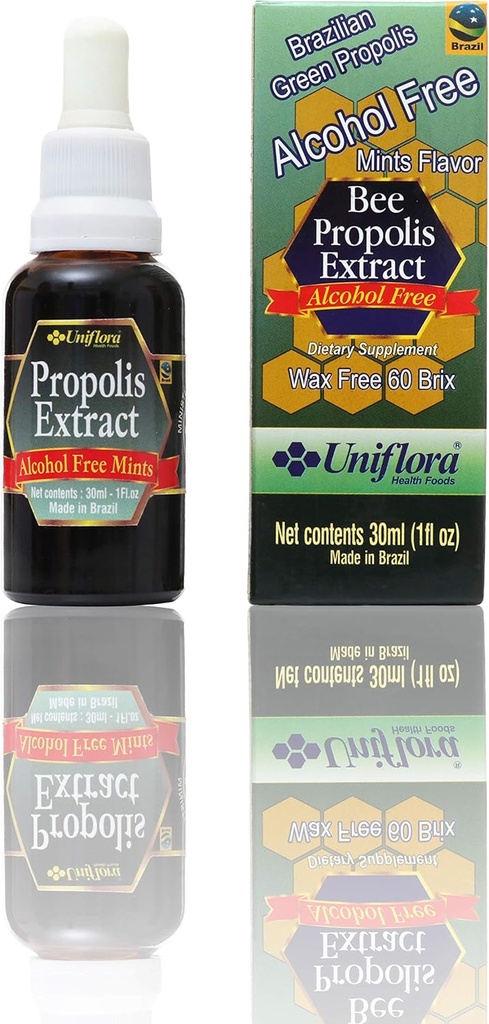 Uniflora Brazilian Green Bee Propolis – 60 Brix – Alcohol-Free Liquid Extract – Mint Flavor – 30ml