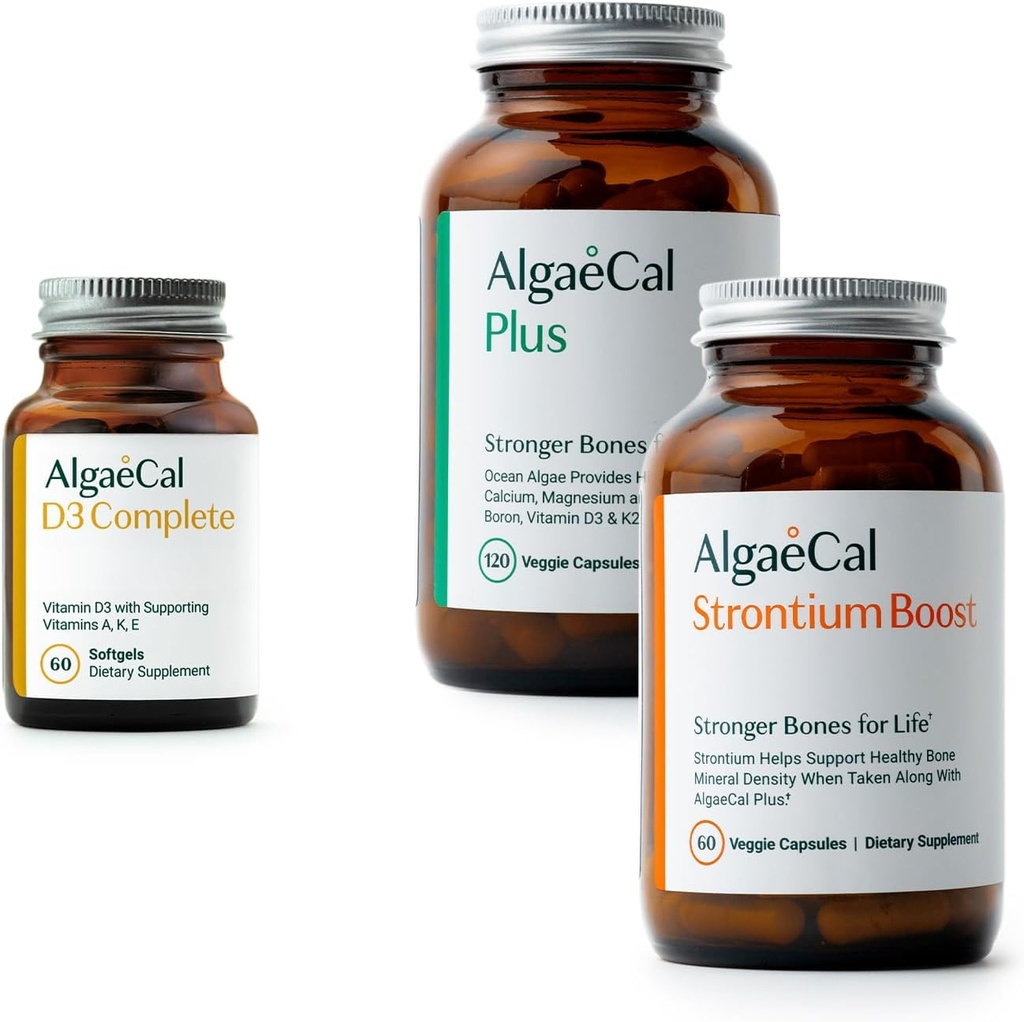 ALGAECAL Bone Health Bundle - D3 Complete (1000 IU) + K2, Vitamin E, Vitamin A & Plant-Based Calcium Clinically Supported to Increase Bone Density